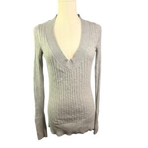 Y2K Express Long Sleeve Sweater Size M gray deep v neck